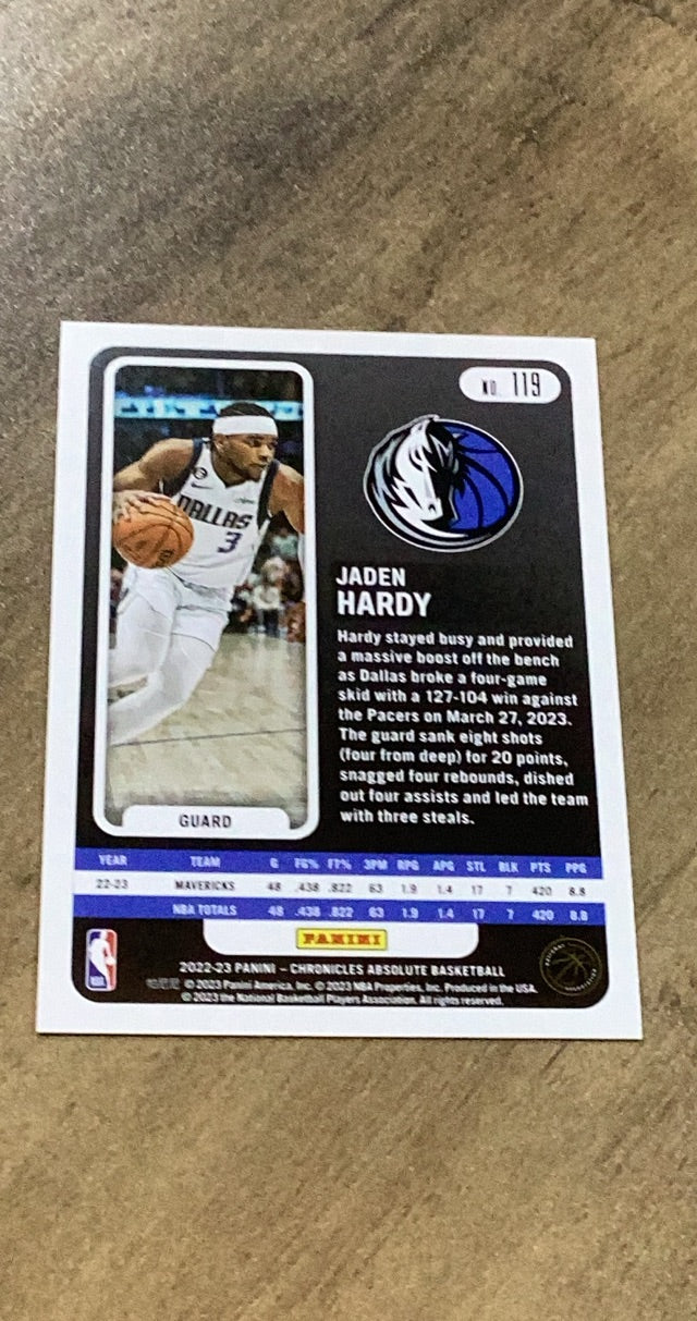 Jaden Hardy 2022-23 Panini Chronicles Absolute - Pink 119 trading card image rear