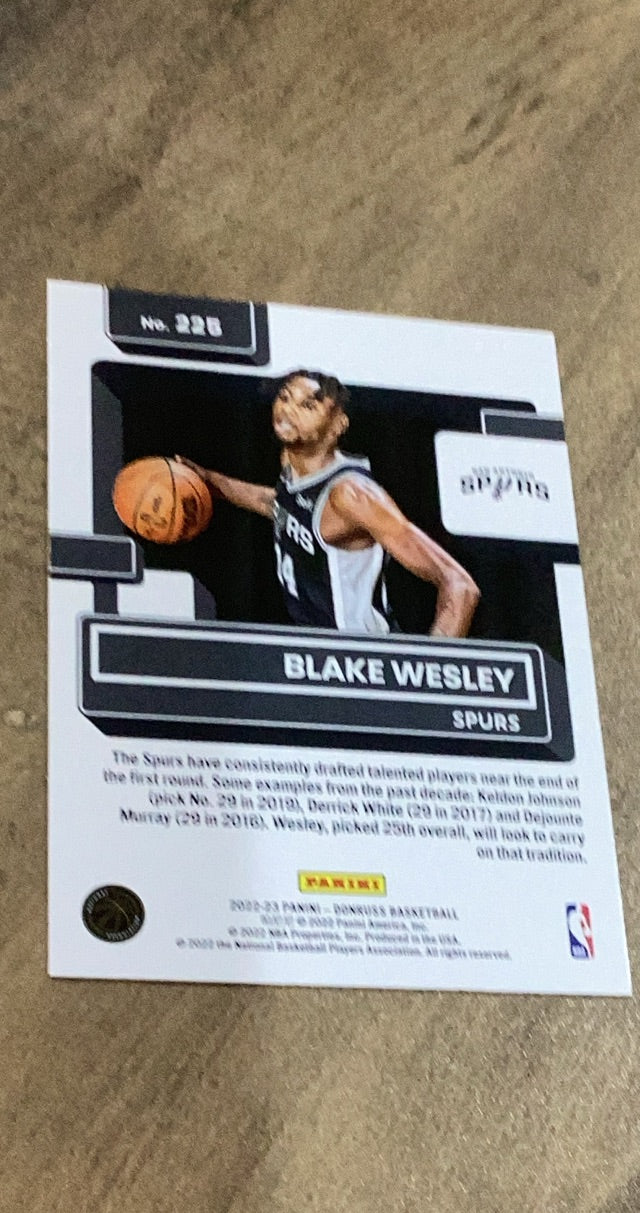 Blake Wesley 2022-23 Panini Donruss 225 trading card image rear