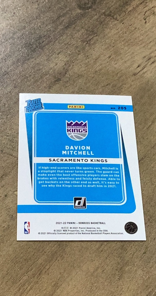 Davion Mitchell 2021-22 Panini Donruss 205 trading card image rear