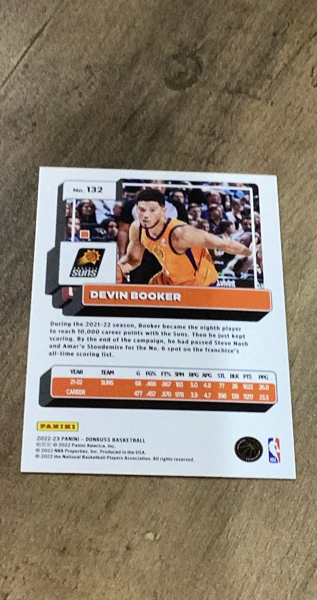 Devin Booker 2022-23 Panini Donruss - Holo Laser Green 132 trading card image rear