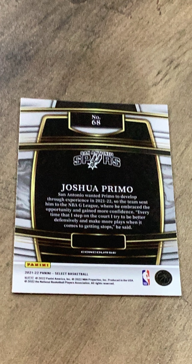 Joshua Primo 2021-22 Panini Select - Blue (Retail Base) 68 trading card image rear