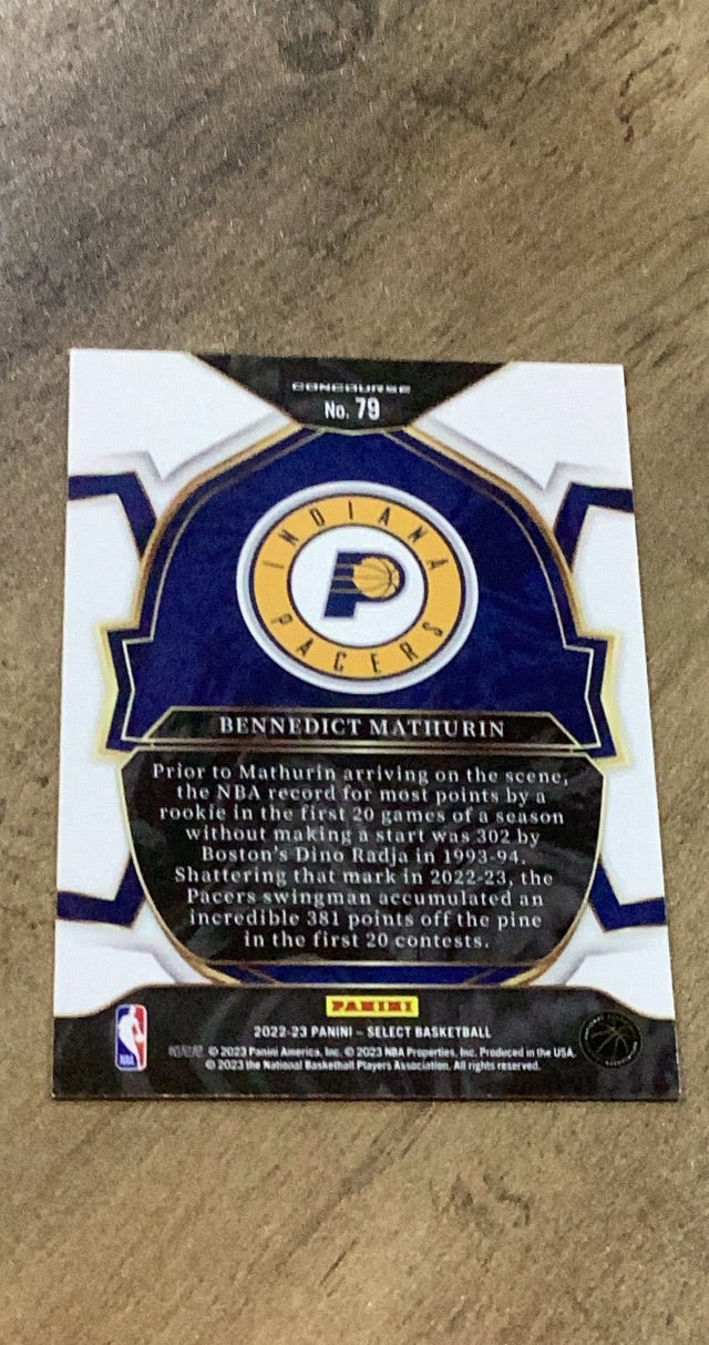 Bennedict Mathurin 2022-23 Panini Select - Blue (Retail Base) 79 trading card image rear