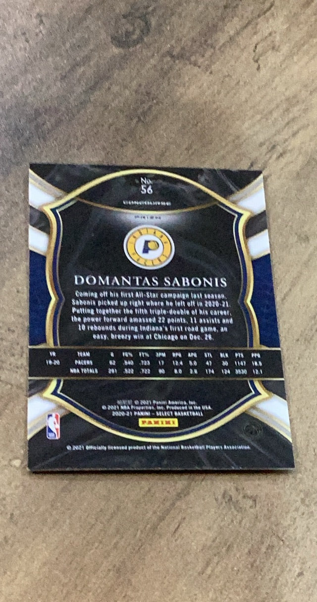 Domantas Sabonis 2020-21 Panini Select - Red White Orange Shimmer 56 trading card image rear