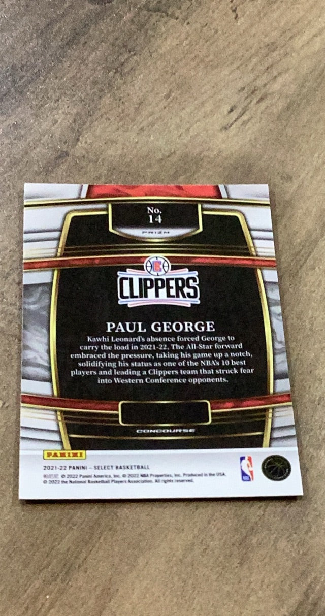 Paul George 2021-22 Panini Select - Blue Shimmer Prizms 14 trading card Panini