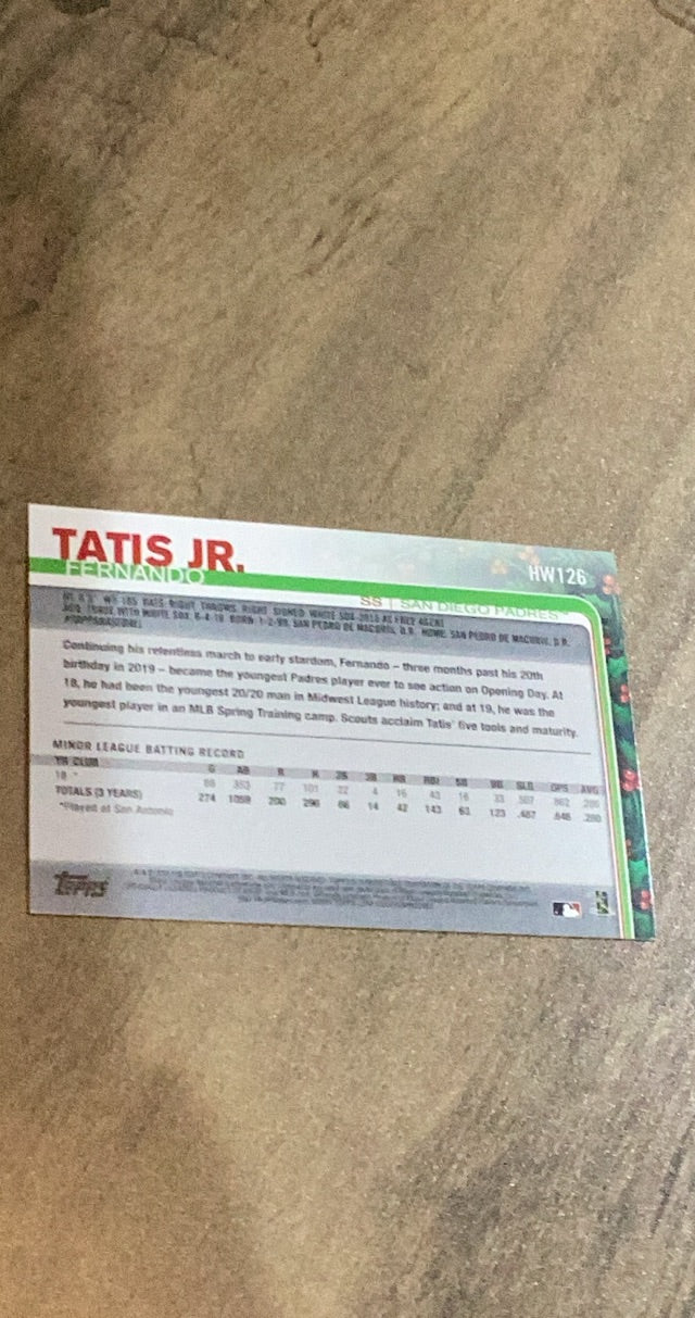 Fernando Tatis Jr. 2019 Topps Holiday HW126 trading card image rear