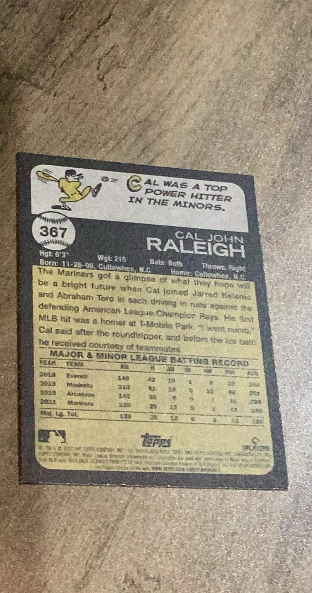 Cal Raleigh 2022 Topps Heritage 367 trading card image rear