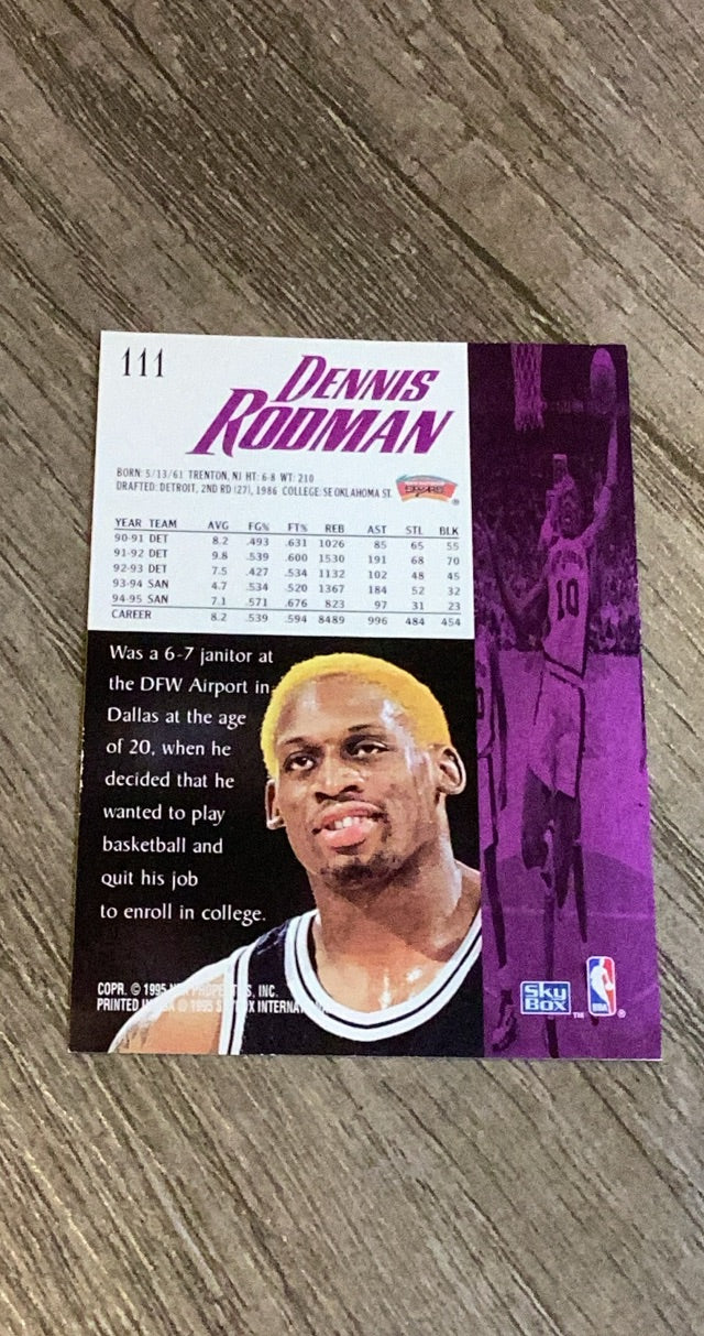 Dennis Rodman 1995-96 SkyBox Premium 111 trading card image rear