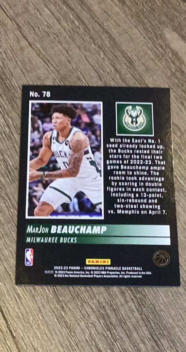 MarJon Beauchamp 2022-23 Panini Chronicles Pinnacle 78 trading card image rear