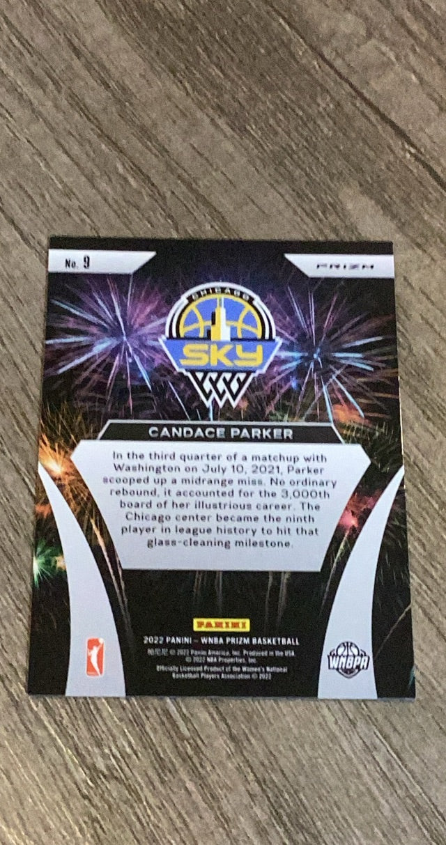 Candace Parker 2022 Panini Prizm WNBA - Fireworks Prizms Green Ice 9 trading card image rear