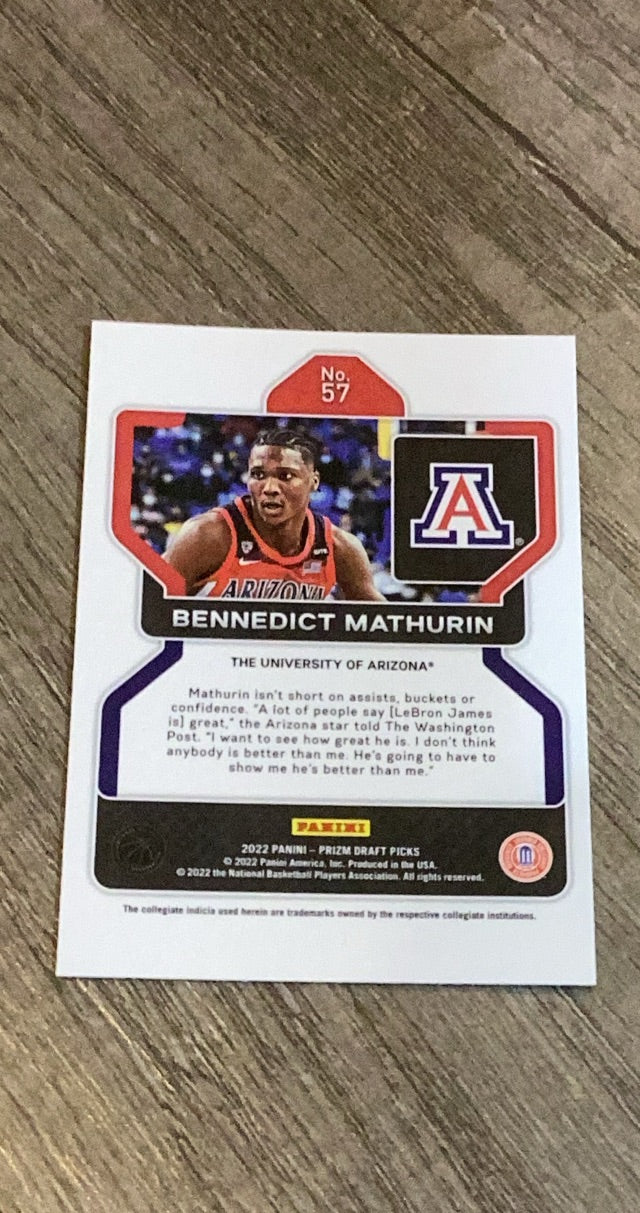 Bennedict Mathurin 2022 Panini Prizm Draft Picks 57 trading card image rear