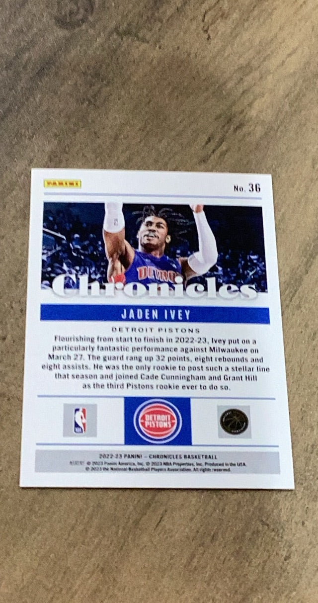 Jaden Ivey 2022-23 Panini Chronicles 36 trading card image rear