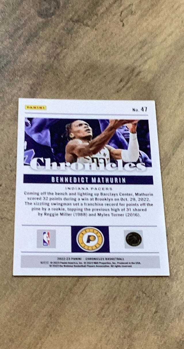 Bennedict Mathurin 2022-23 Panini Chronicles Red 47 trading card image rear