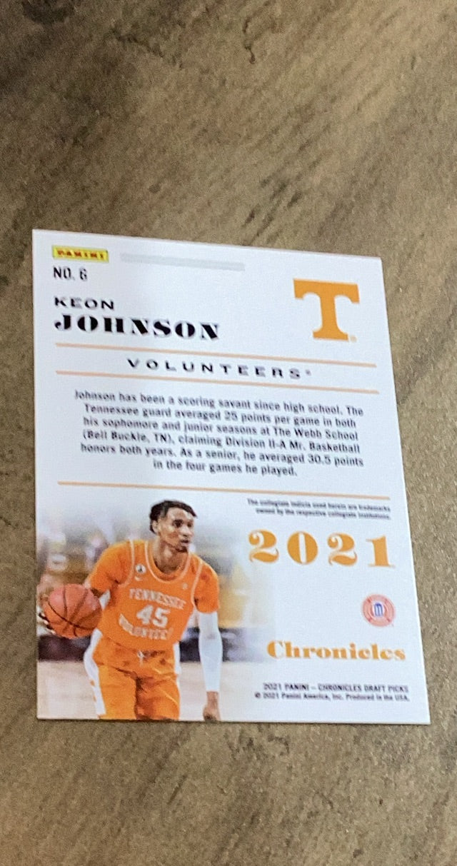 Keon Johnson 2021 Panini Chronicles Draft Picks 6 trading card image rear