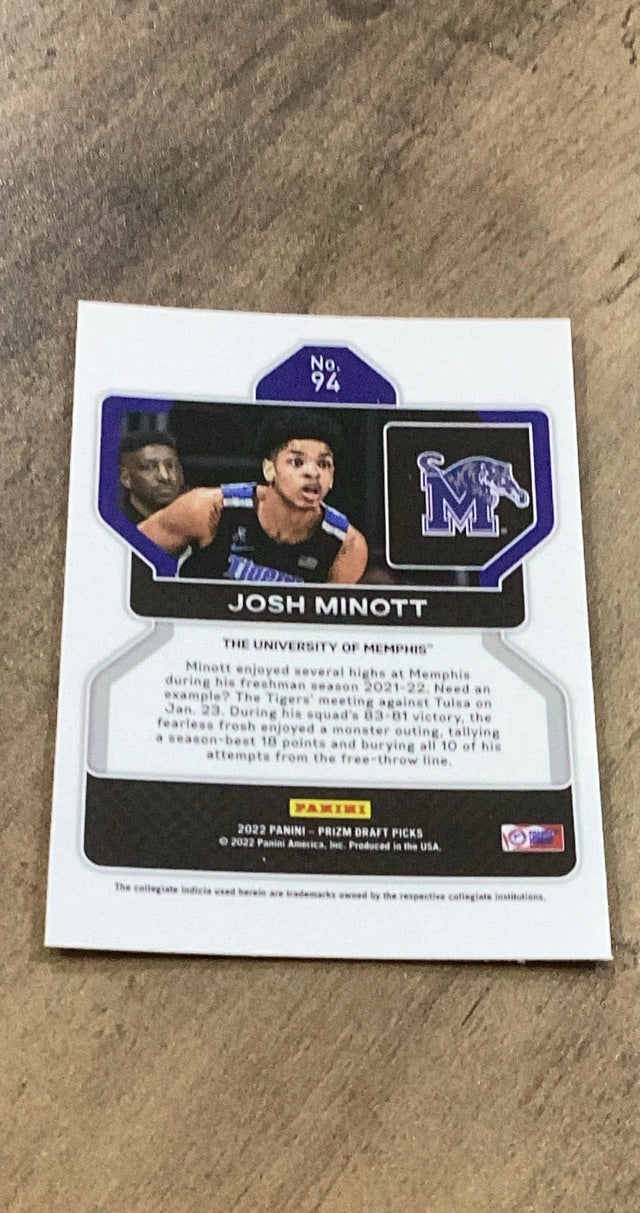 Josh Minott 2022 Panini Prizm Draft Picks 94 trading card image rear