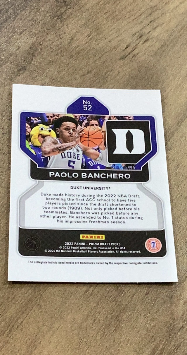 Paolo Banchero 2022 Panini Prizm Draft Picks 52 trading card image rear
