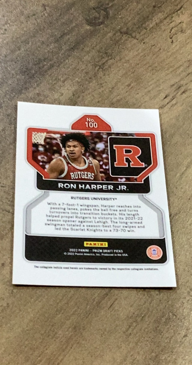 Ron Harper Jr. 2022 Panini Prizm Draft Picks 100 trading card image rear