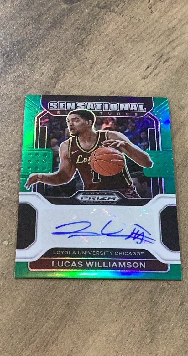 Lucas Williamson 2022 Panini Prizm Draft Picks Sensational Signatures Green Pulsar SS-LWI trading card image front