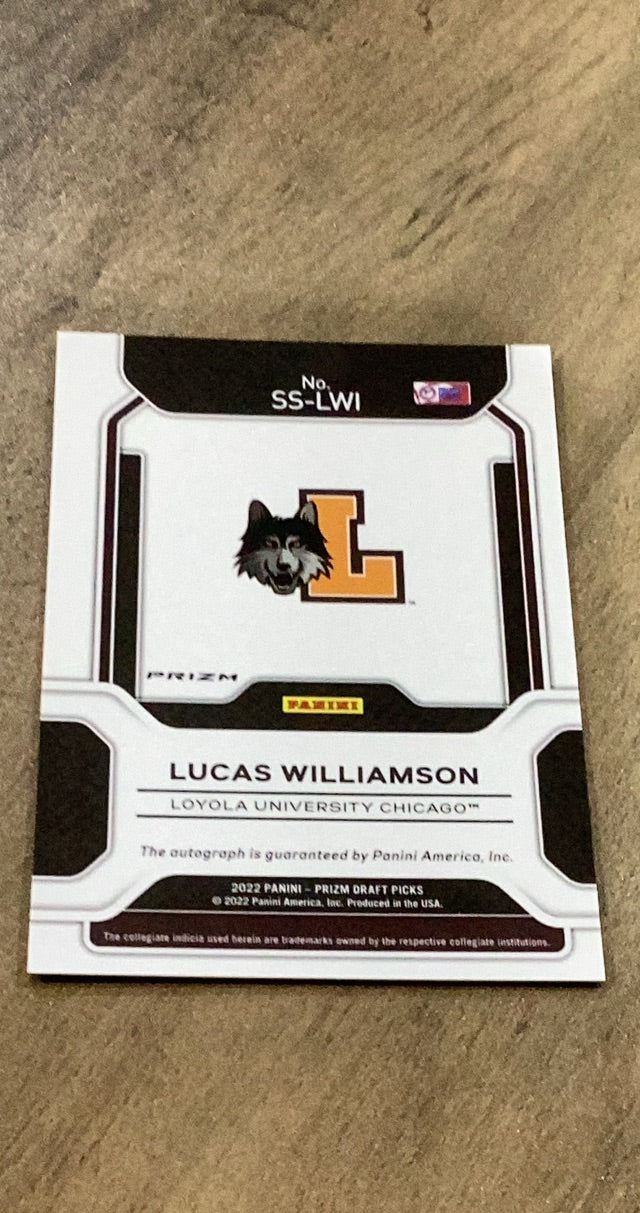 Lucas Williamson 2022 Panini Prizm Draft Picks Sensational Signatures Green Pulsar SS-LWI trading card image rear