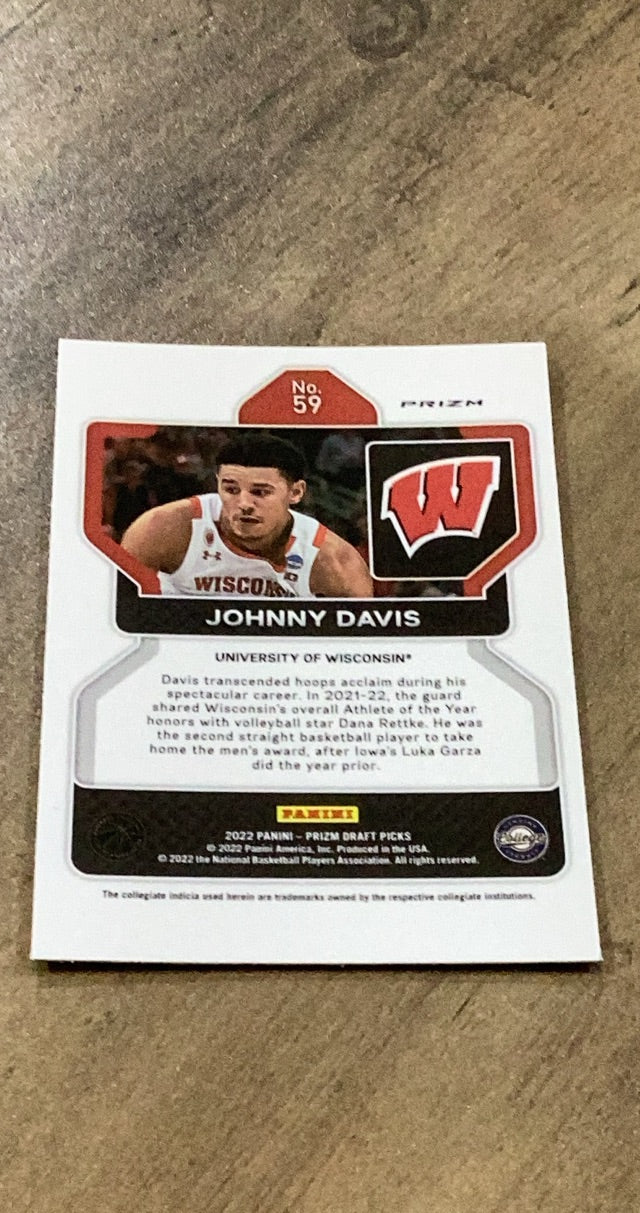 Johnny Davis 2022 Panini Prizm Draft Picks Green 59 trading card image rear