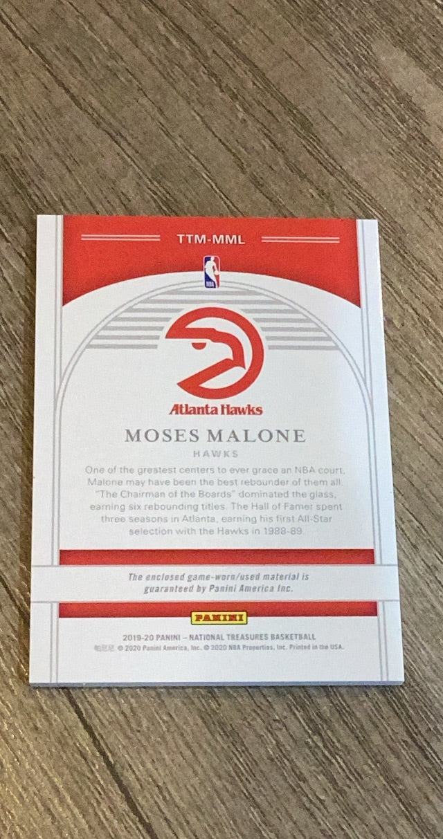 Moses Malone 2019 Panini National Treasures Timeless Treasures Materials TTM-MML trading card image rear