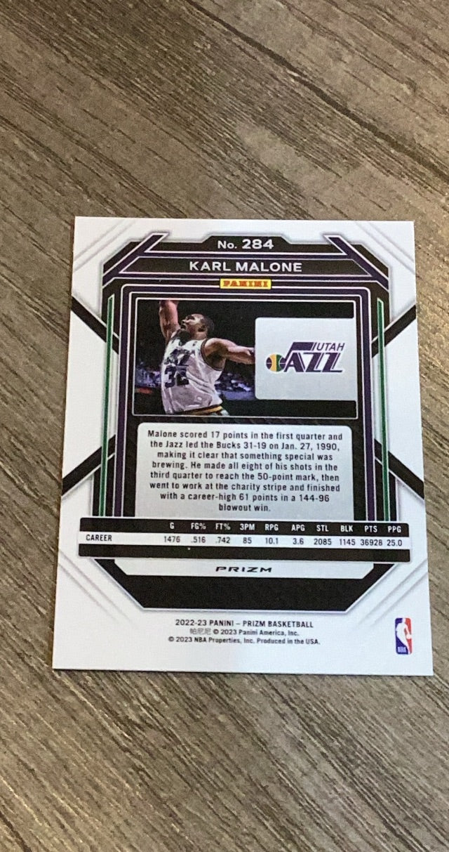 Karl Malone 2022 Prizm Prizms Silver 284 trading card image rear