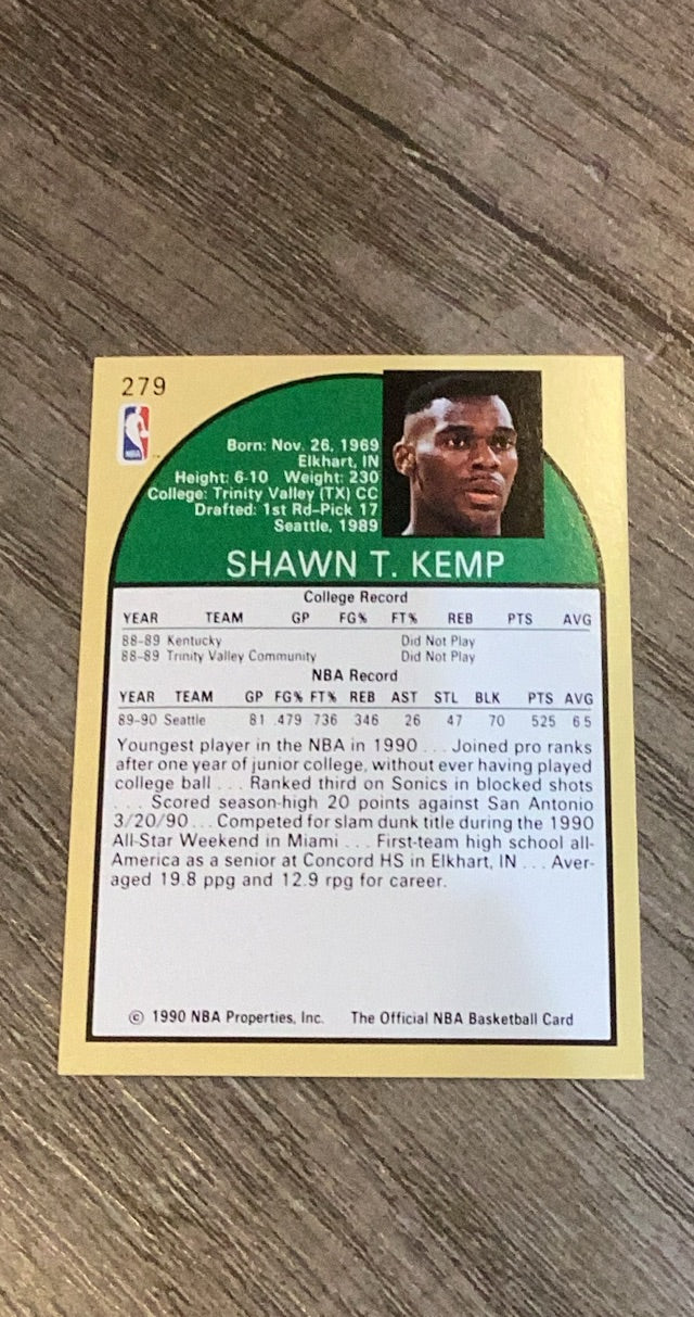 Shawn Kemp 1990 Hoops 279 trading card image rear