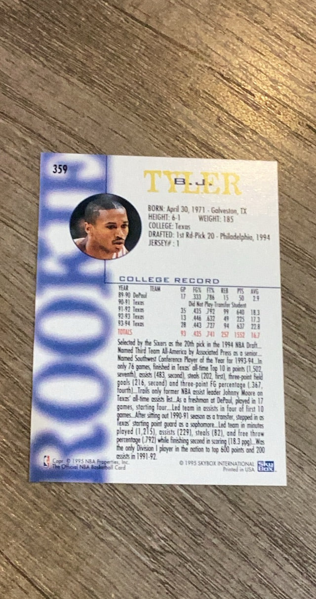 B.J. Tyler 1994 Hoops 359 trading card image rear
