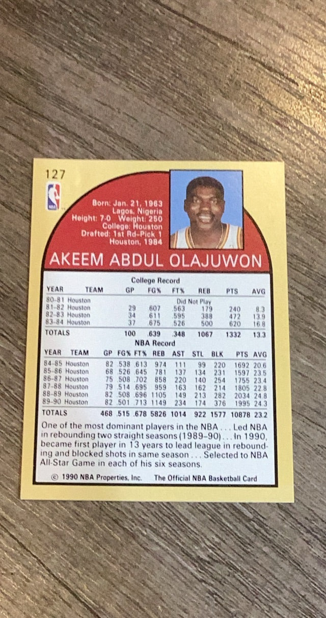 Hakeem Olajuwon 1990 Hoops 127 trading card image rear