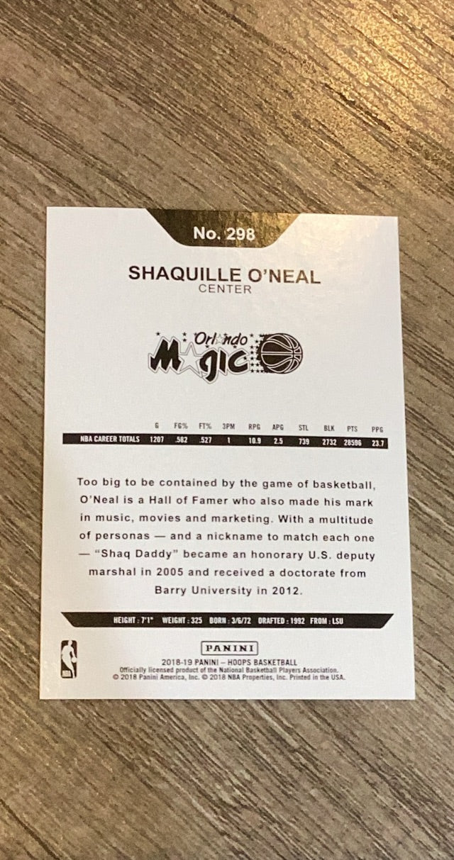 Shaquille O'Neal 2018 Hoops 298 trading card image rear