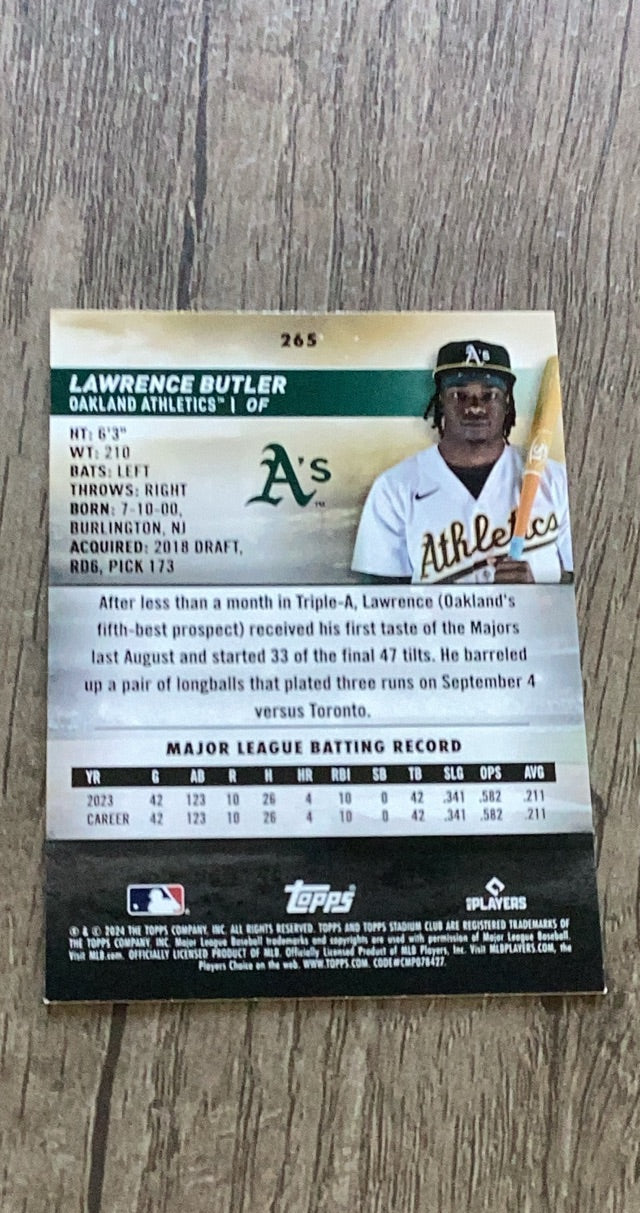 Lawrence Butler 2024 Stadium Club 265 trading card image rear