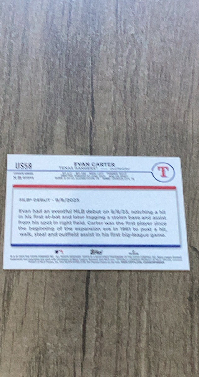 Evan Carter 2024 Topps Update US58 trading card image rear