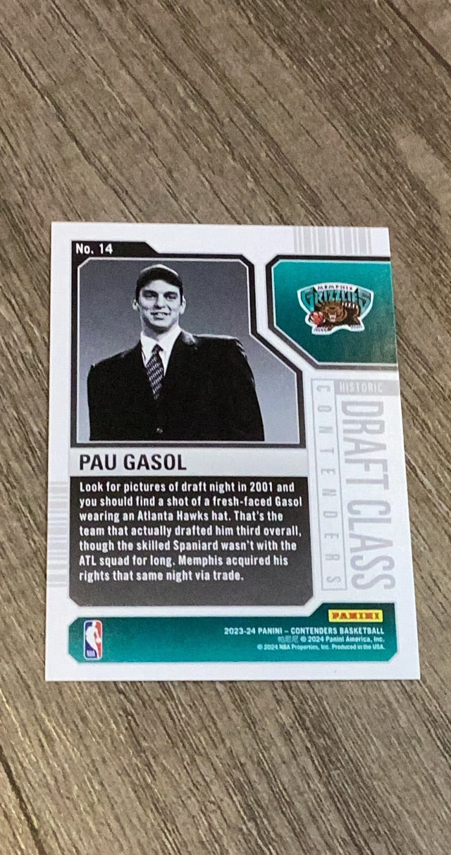 Pau Gasol 2023-24 Panini Contenders Historic Draft Class Contenders 14 trading card image rear