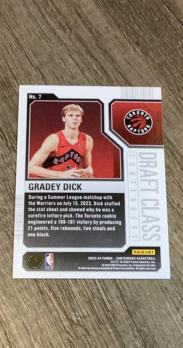 Gradey Dick 2023-24 Panini Contenders 71 trading card image rear