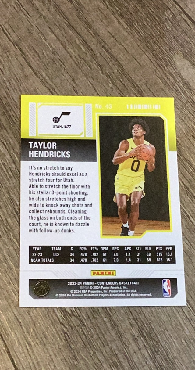 Taylor Hendricks 2023-24 Panini Contenders 43 trading card image rear