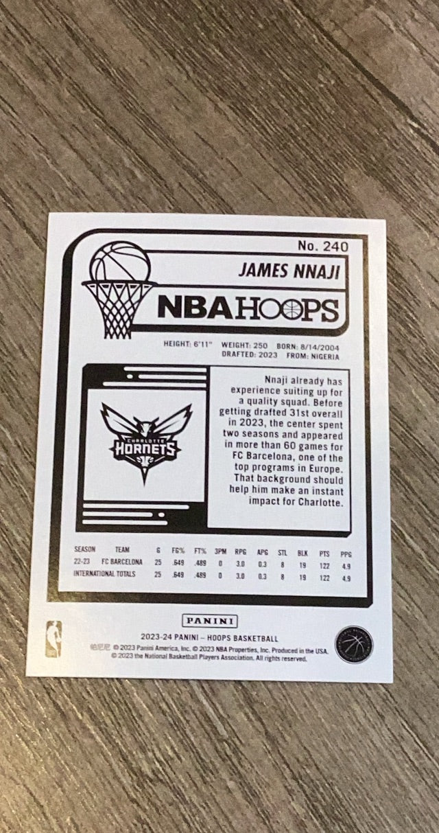James Nnaji 2023-24 Hoops 240 trading card image rear