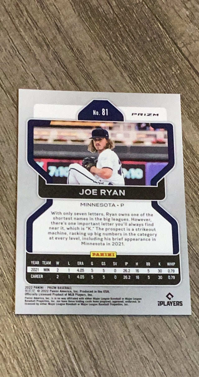 Joe Ryan 2022 Panini Prizm Red/White/Blue Prizm 81 trading card image rear