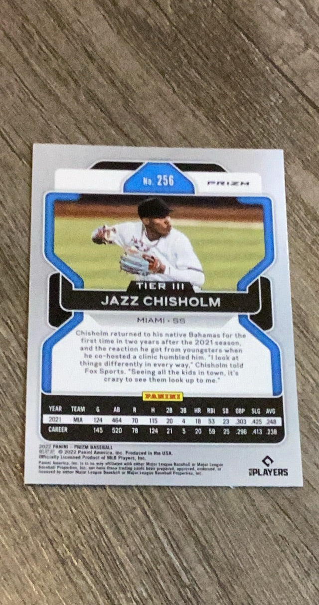 Jazz Chisholm 2022 Panini Prizm White Wave Prizm 256 trading card image rear