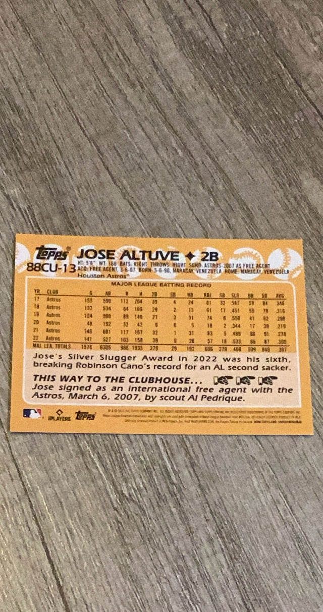 Jose Altuve 2023 Topps Chrome Update 1988 Topps Baseball 35th Anniversary 88CU-13 trading card image rear