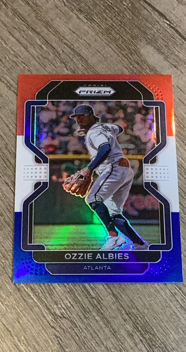 Ozzie Albies 2022 Panini Prizm Red/White/Blue Prizm 19 trading card image front