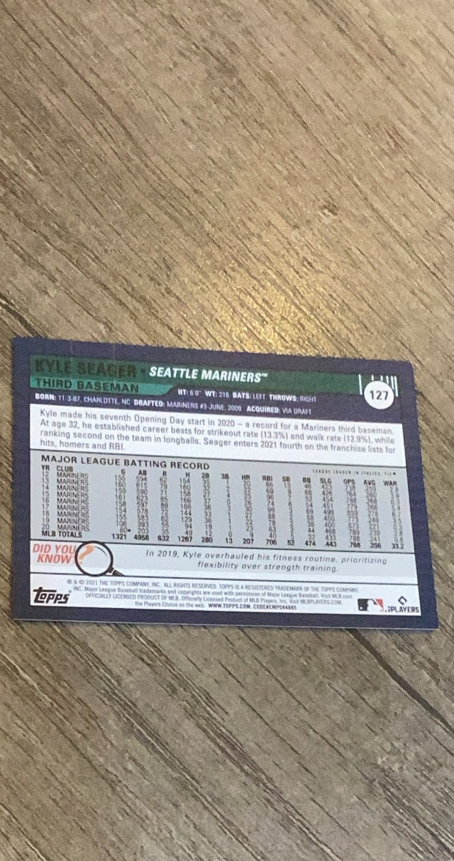 Kyle Seager 2021 Topps Big League Orange 127 trading card image rear