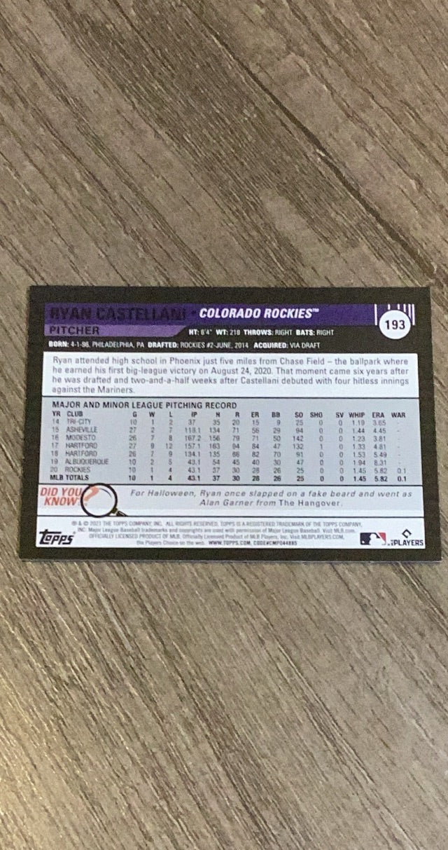 Ryan Castellani 2021 Topps Big League 193 trading card image rear