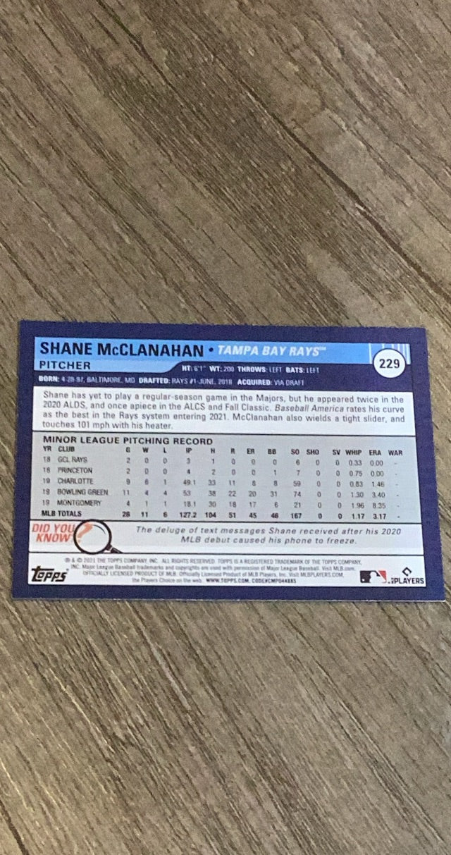 Shane McClanahan 2021 Topps Big League 229 trading card image rear