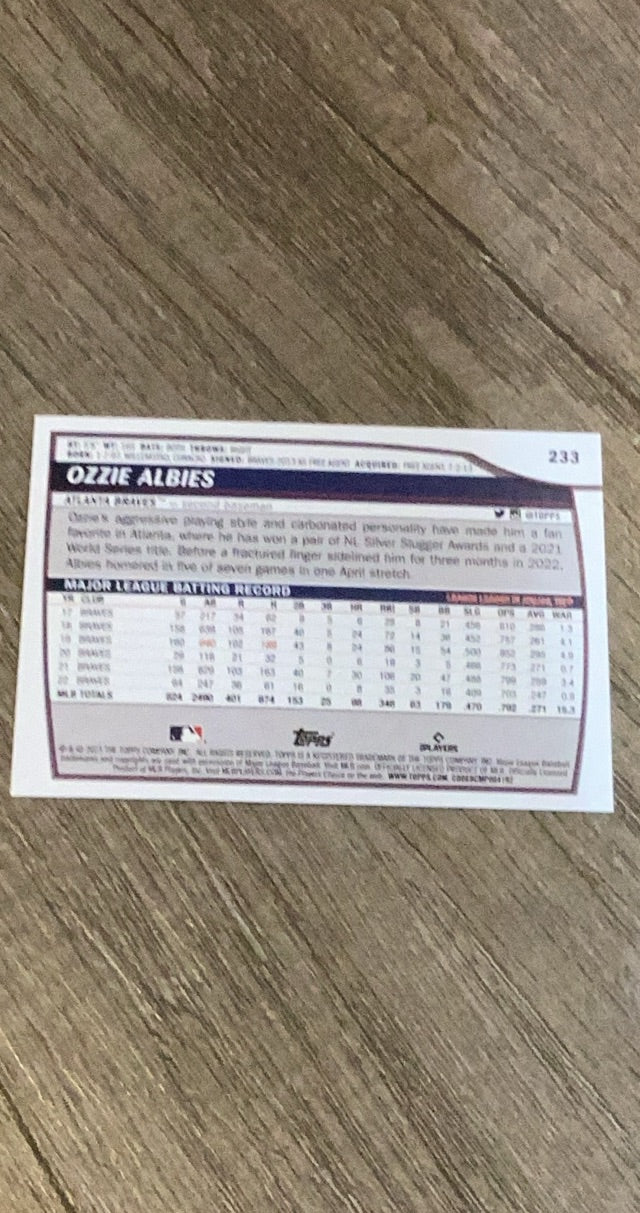 Ozzie Albies 2023 Topps Big League 233 trading card image rear