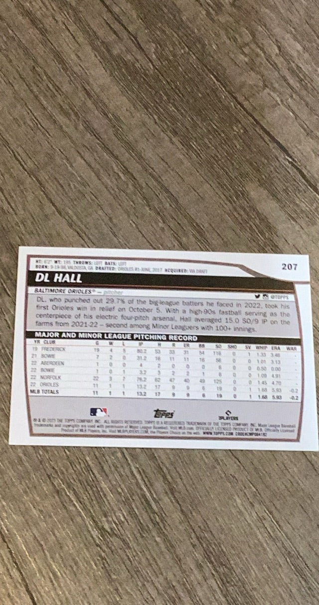 DL Hall 2023 Topps Big League 207 trading card image rear