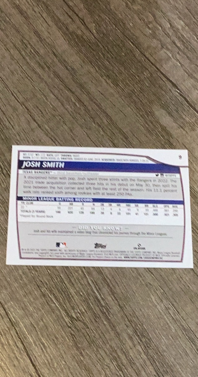 Josh Smith 2023 Topps Big League 9 trading card image rear