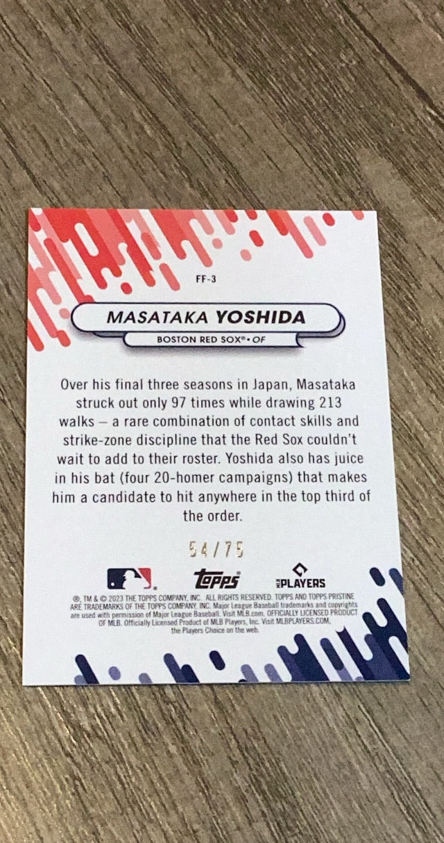 Masataka Yoshida MLB Boston Red Sox 2023 Topps Pristine Fresh Faces Blue Refractor FF-3 trading card Topps