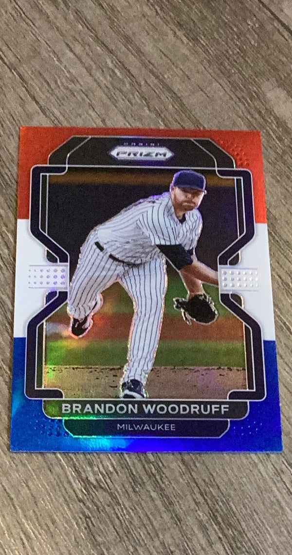 Brandon Woodruff 2022 Panini Prizm Red/White/Blue 179 trading card image front
