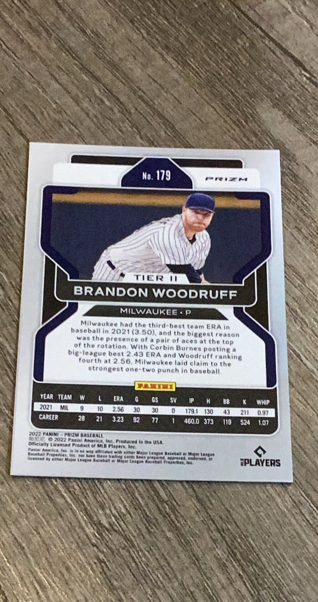 Brandon Woodruff 2022 Panini Prizm Red/White/Blue 179 trading card image rear
