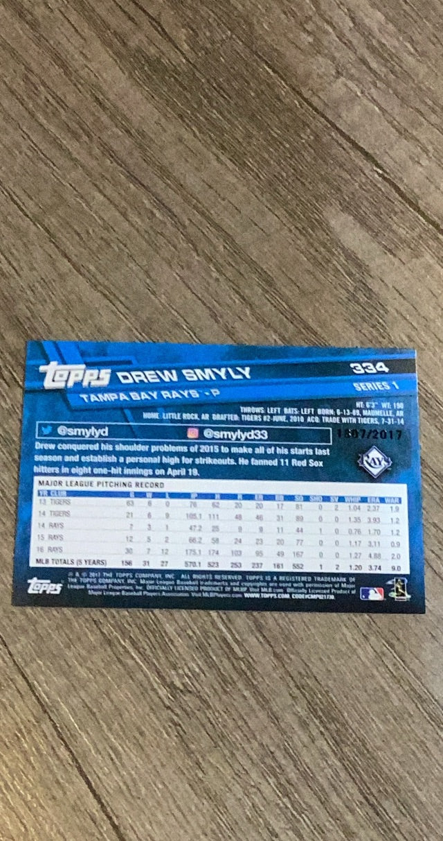Drew Smyly 2017 Topps Gold 334 trading card image rear