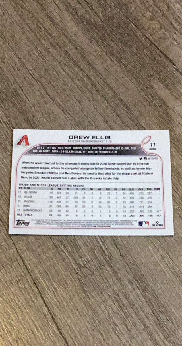 Drew Ellis 2022 Topps Chrome 77 trading card image rear